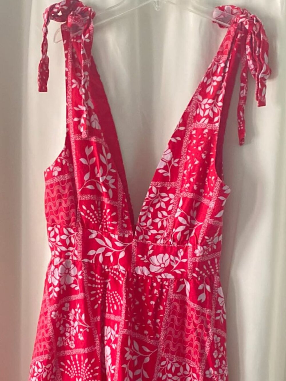 House of Harlow 1960 Red Floral Tie Shoulder Mini Dress Sz S Boho Summer V-Neck